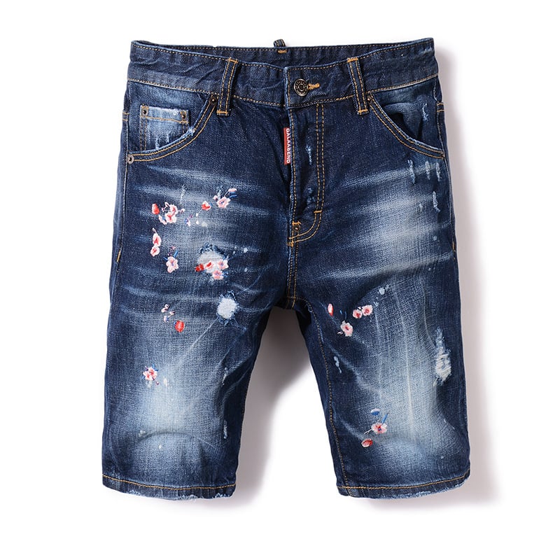 High Quality Medium Blue Embroidered Denim Shorts For Men
