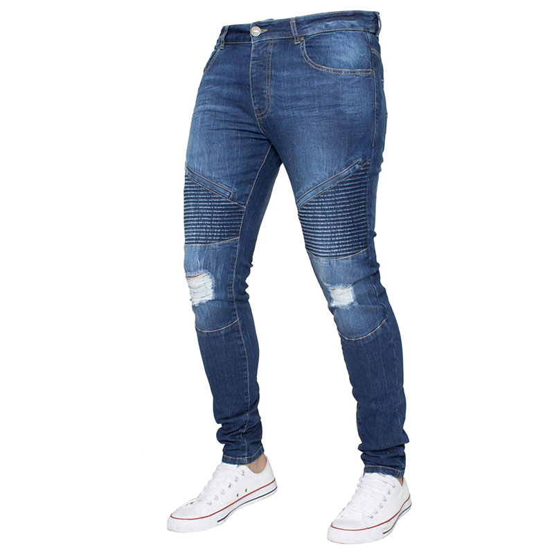 Wholesale lowest priced Mens Dark Blue Skinny Fit Ripped Moto Jeans
