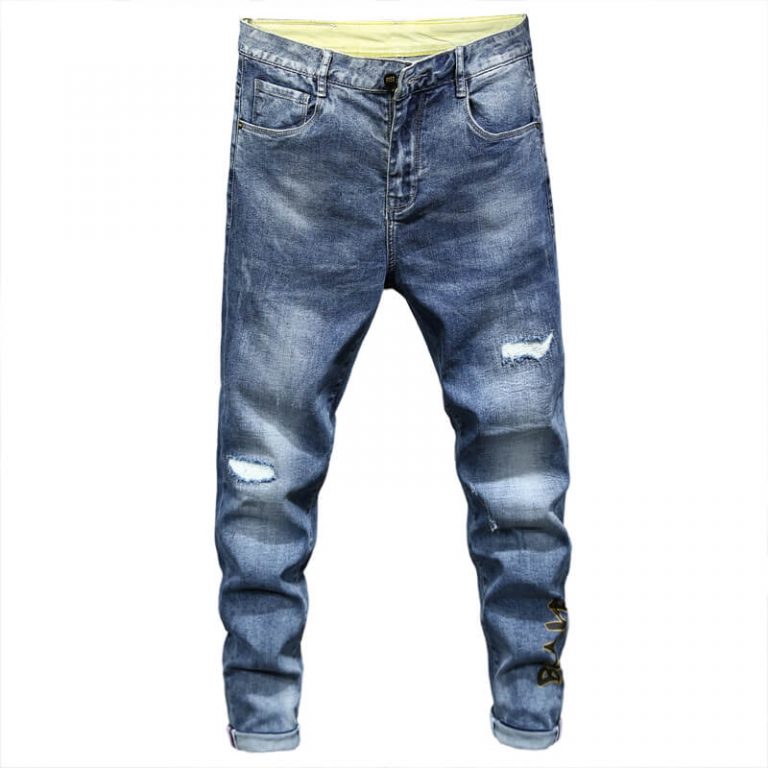 Trendy Fashion Ripped Light BLue Slim Fit Denim Pants Men 28-38 ...