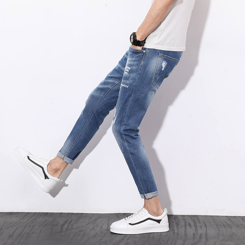 Man Soft Cotton Material Slim Fit Medium Blue Jeans Trouser
