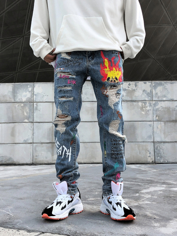 Gorgeous Fashion Graffiti Jogger Ripped Jeans