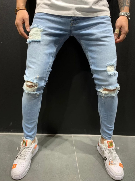 Easy Matching Contrast Color Fashion Male Ripped Jeans