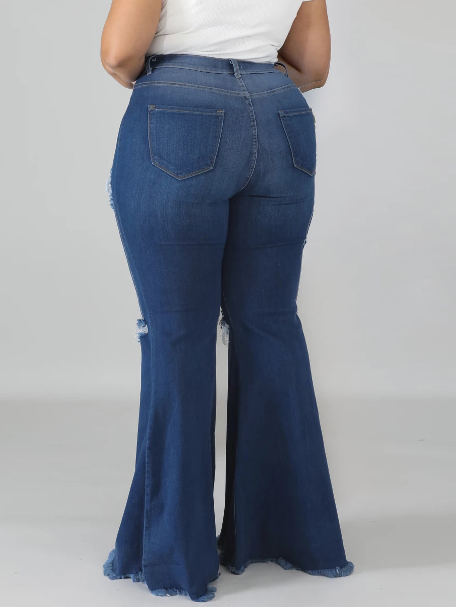 Vivacious Solid Knee Hole Plus Size Bell Bottom Jeans