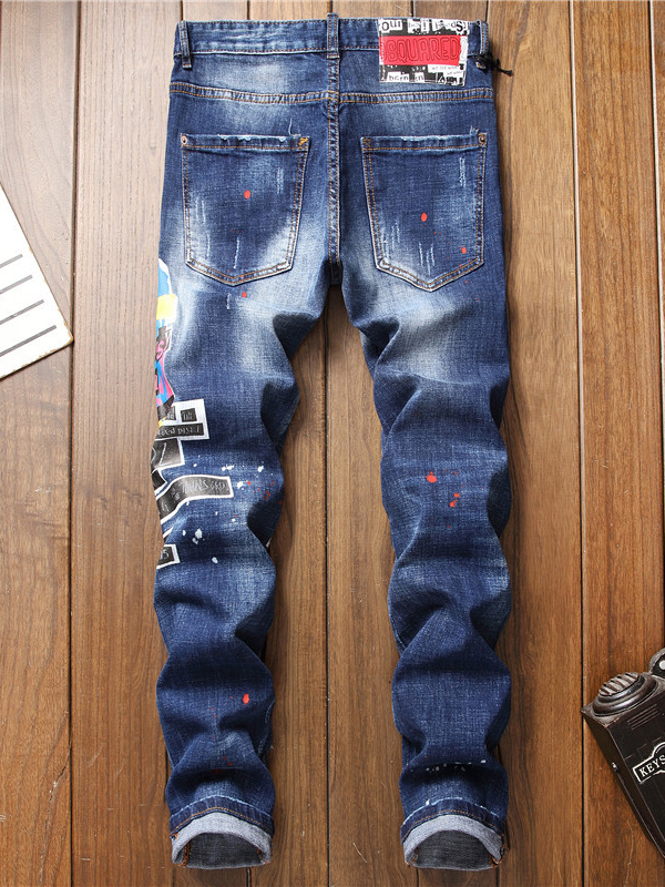 Chic Fashion Pattern Letter Straight Blue Jeans