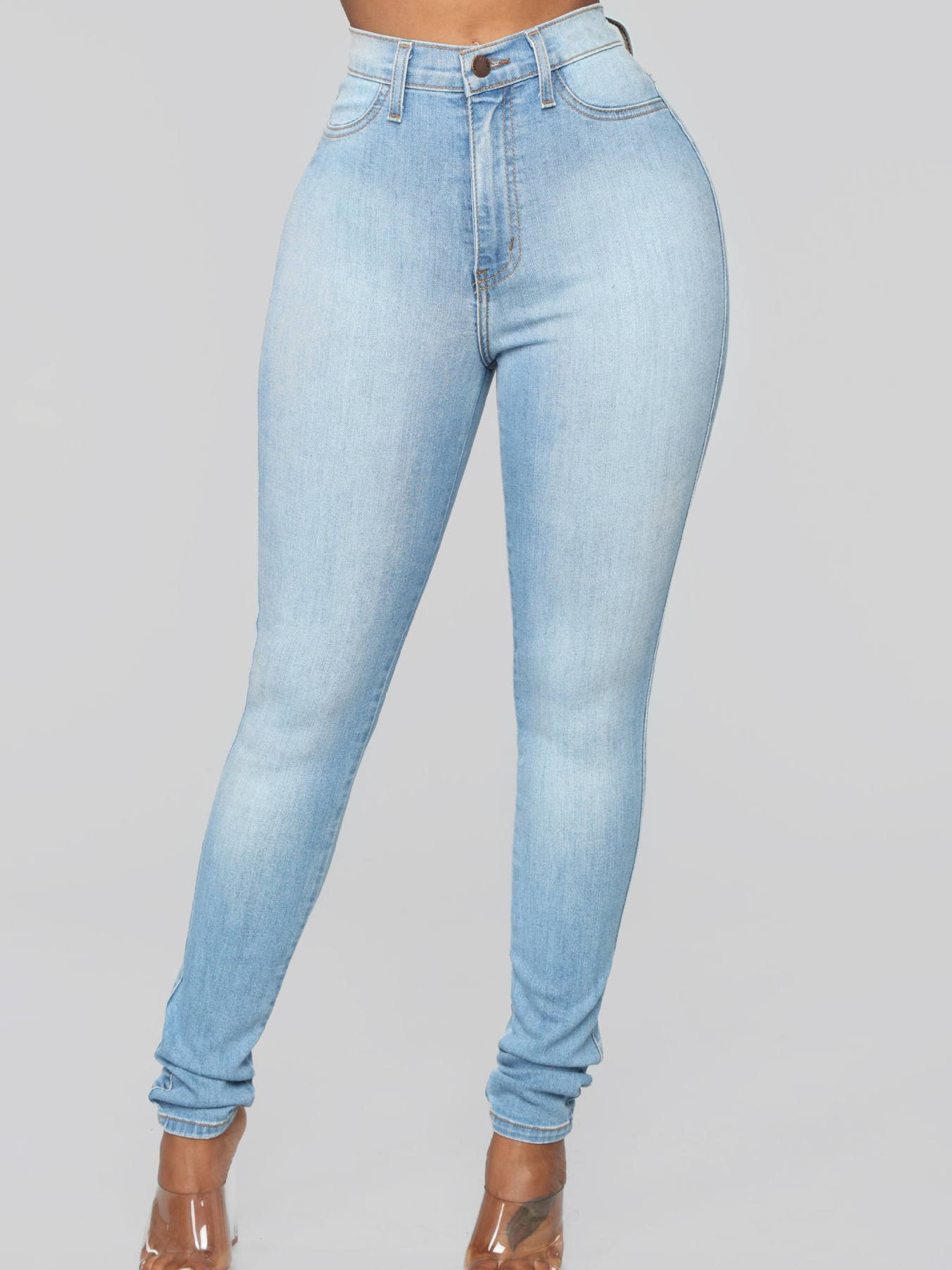 Custom Wholesale Mid Waist Solid Color Skinny Ladies Jeans