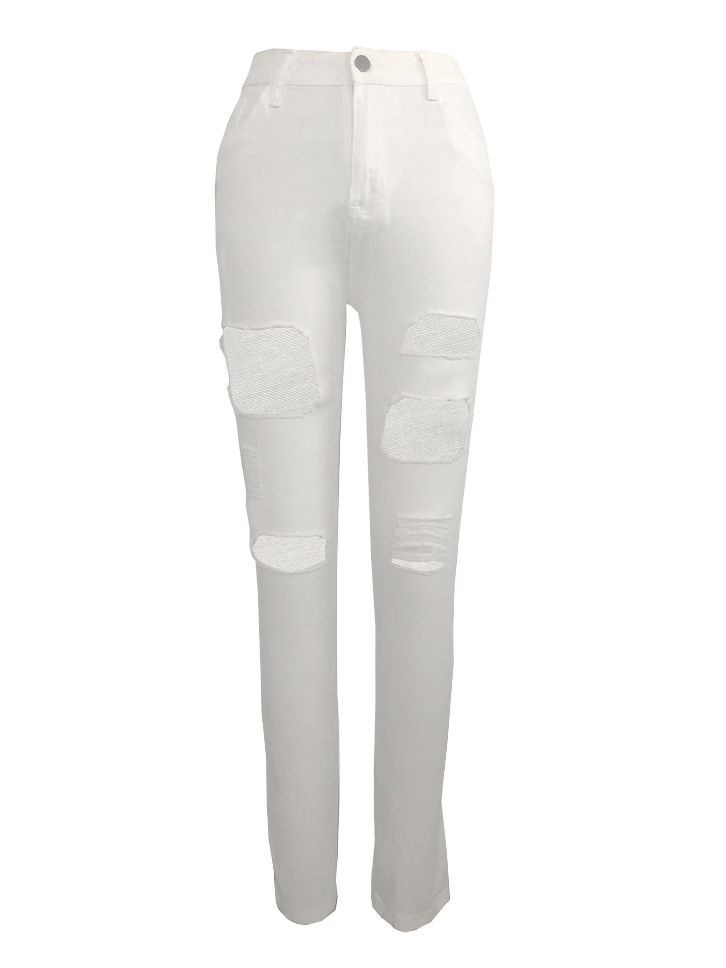 Personality Big Hole White Ripped Jeans for Women