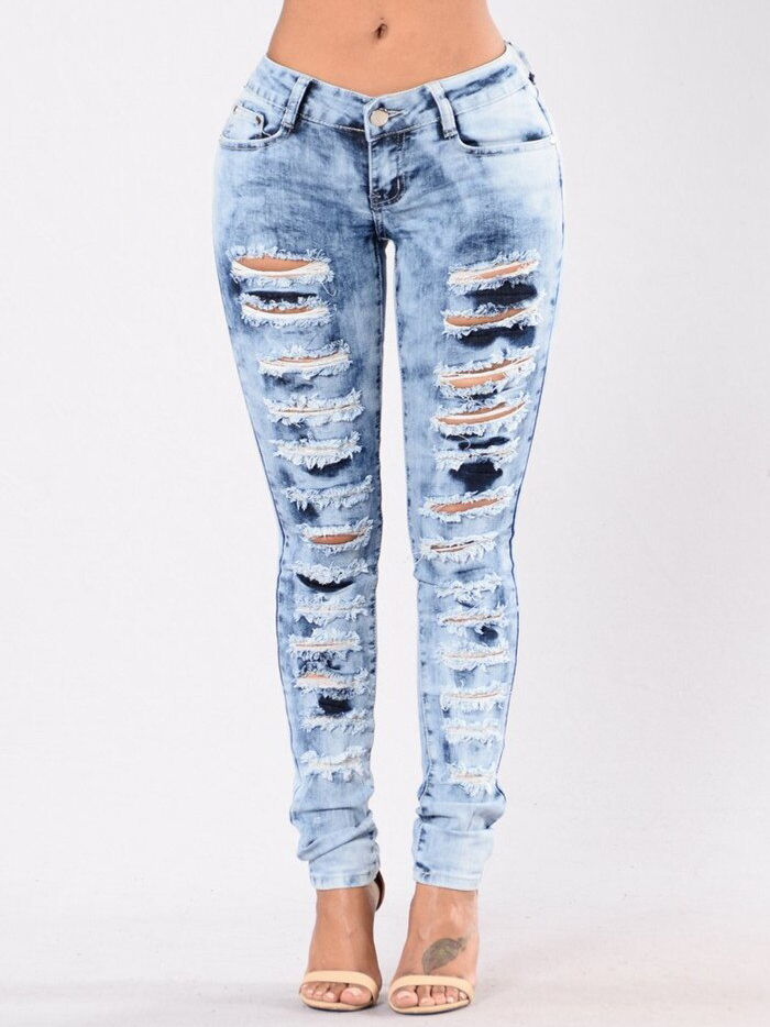 Chic Skinny Ripped Low Rise Custom Made Jeans