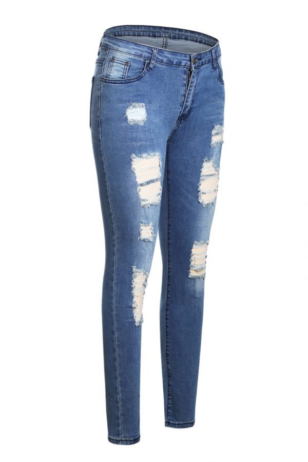 Fashionable Dark Sandblast Wash Denim Destroyed Skinny Jeans ...