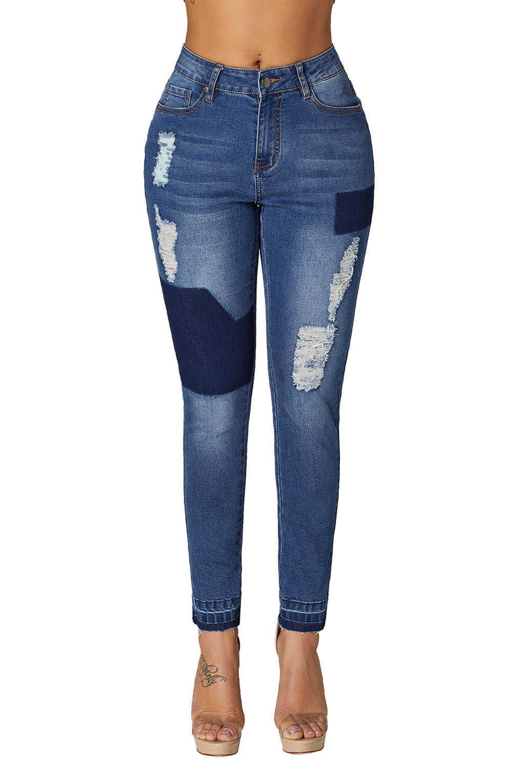 Vivacious Blue Individual Patched Ripped karve jeans