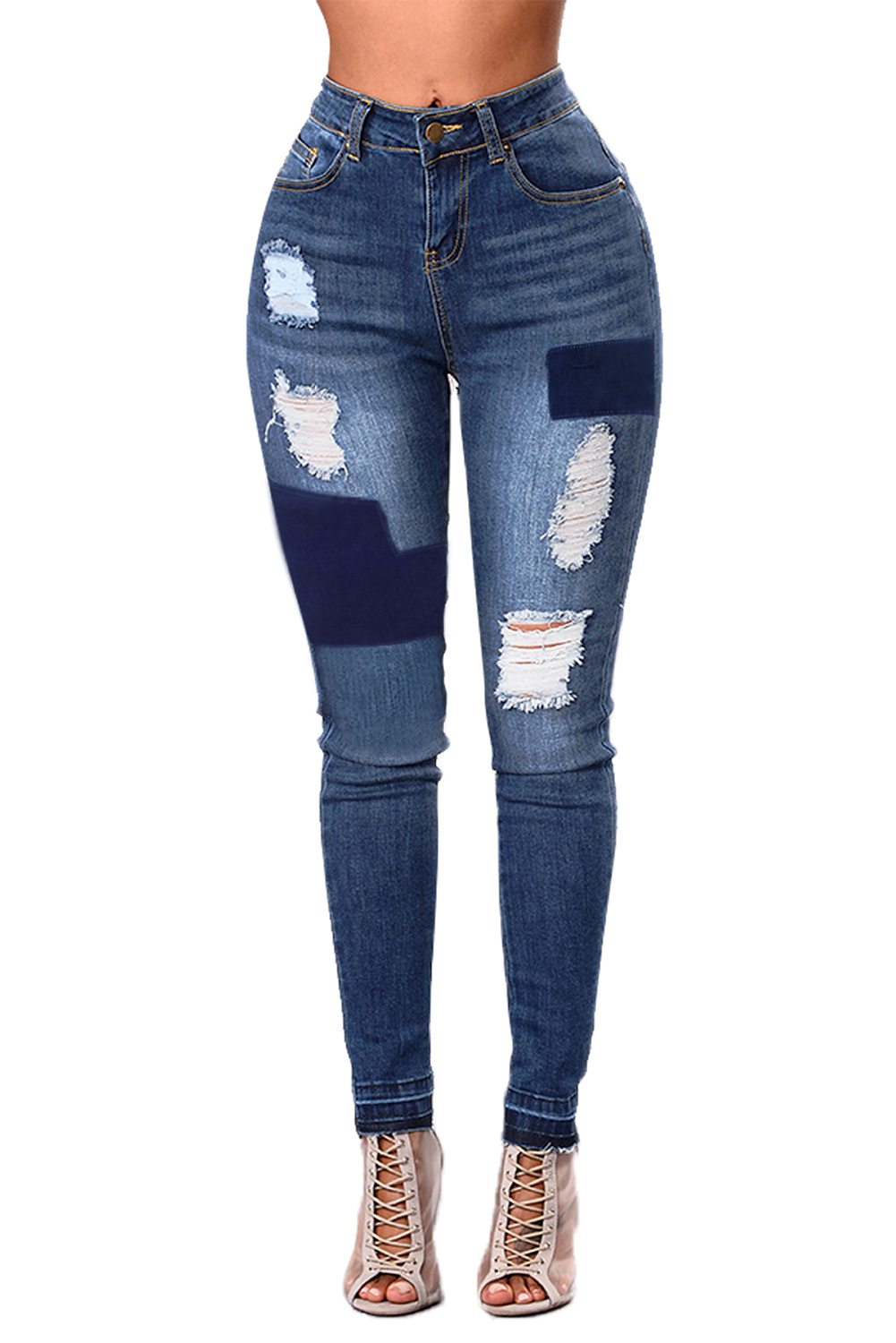 Vivacious Blue Individual Patched Ripped karve jeans