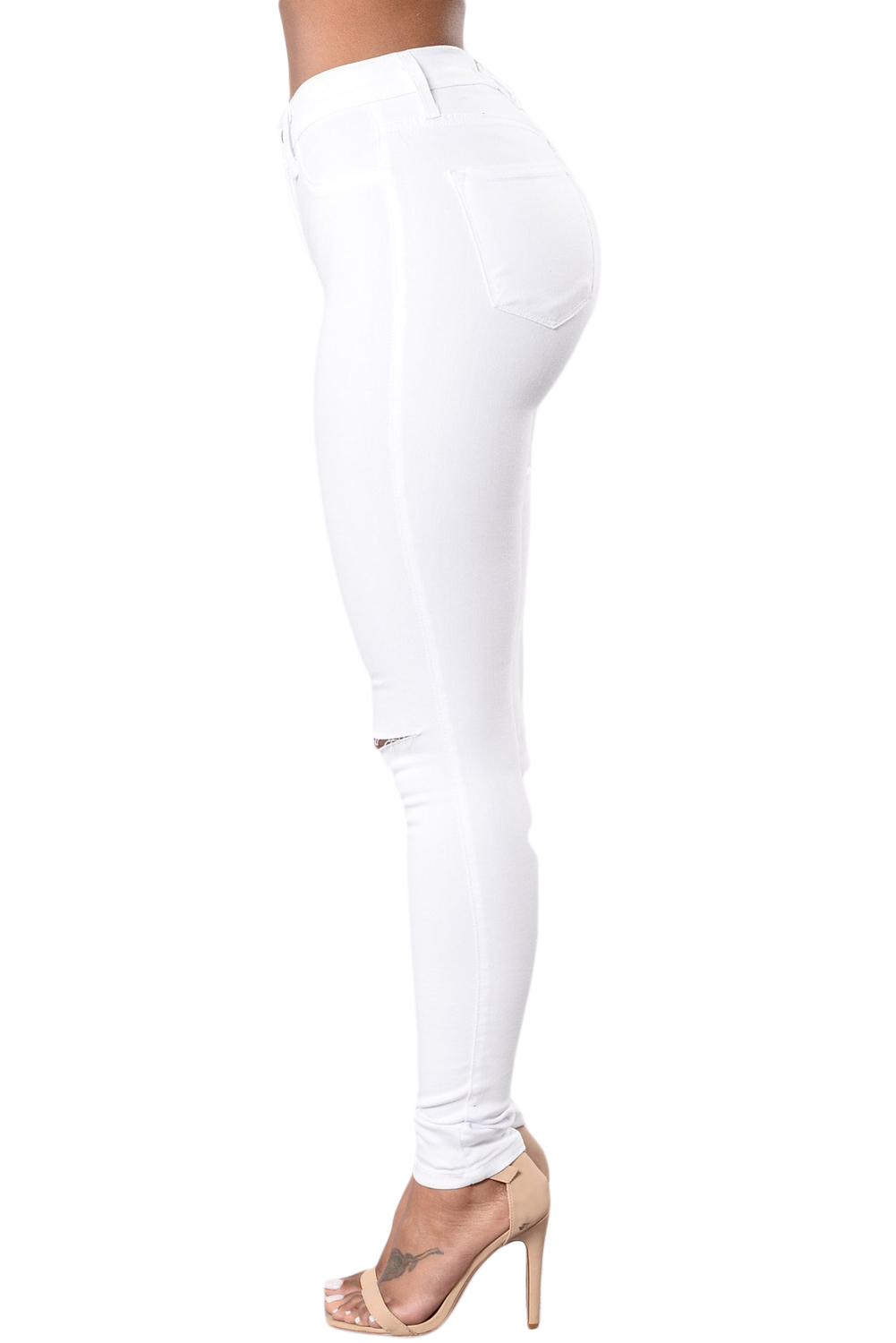 Vivacious White Trendy Slit Knee Denim Pants