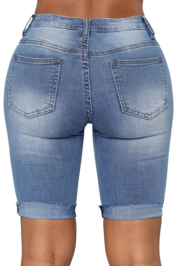 Elegant Turn Up Cuffs Above-knee Length Ribbed Jeans – wholesale jeans ...