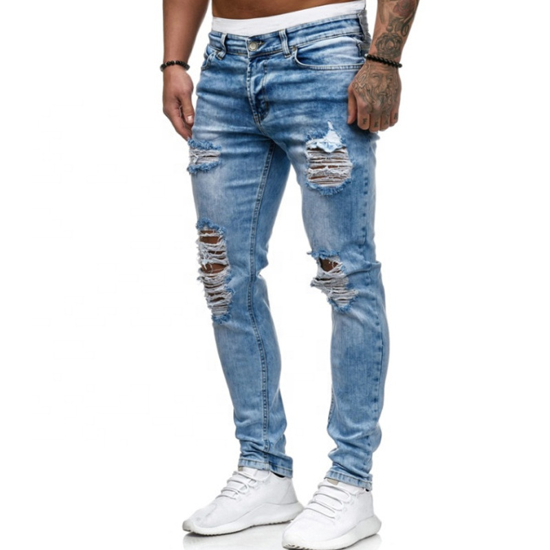 Wholesale custom riped jeans cotton denim skinny jeans for men role de ...